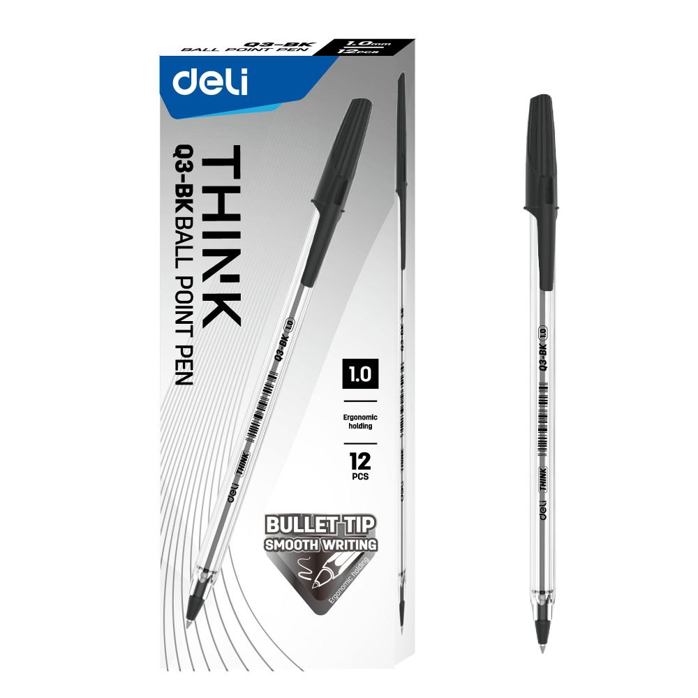 Ручка шариковая Deli Think EQ3-BK  чернила черн. линия 1мм